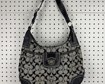 Y2K Coach Signature Turnlock Hobo Bag Black Jacquard Shoulder Purse