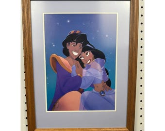 Vtg 1993 Disney Store Aladdin Jasmin Exklusive Gedenk Lithographie Rahmen