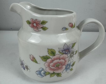 Vintage 1989 FTDA Floral Ceramic Pitcher Made in Japan Pastel Flower Creamer