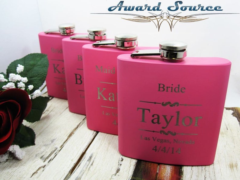 11 Pink Bridesmaid Flask ~With Free Engraving~