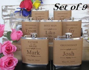 Bachelor Party Favors 9 Leather Groomsman Flask Set Cheap Groomsmen Gift Best Man