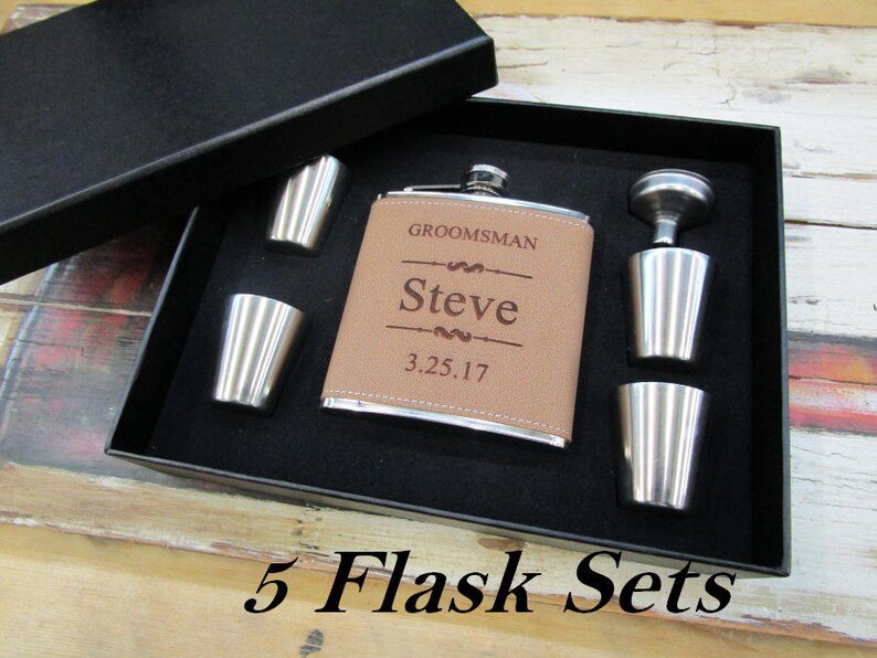 5 Groomsmen Gift Engraved Flask Set Stainless Steel Flask Etsy