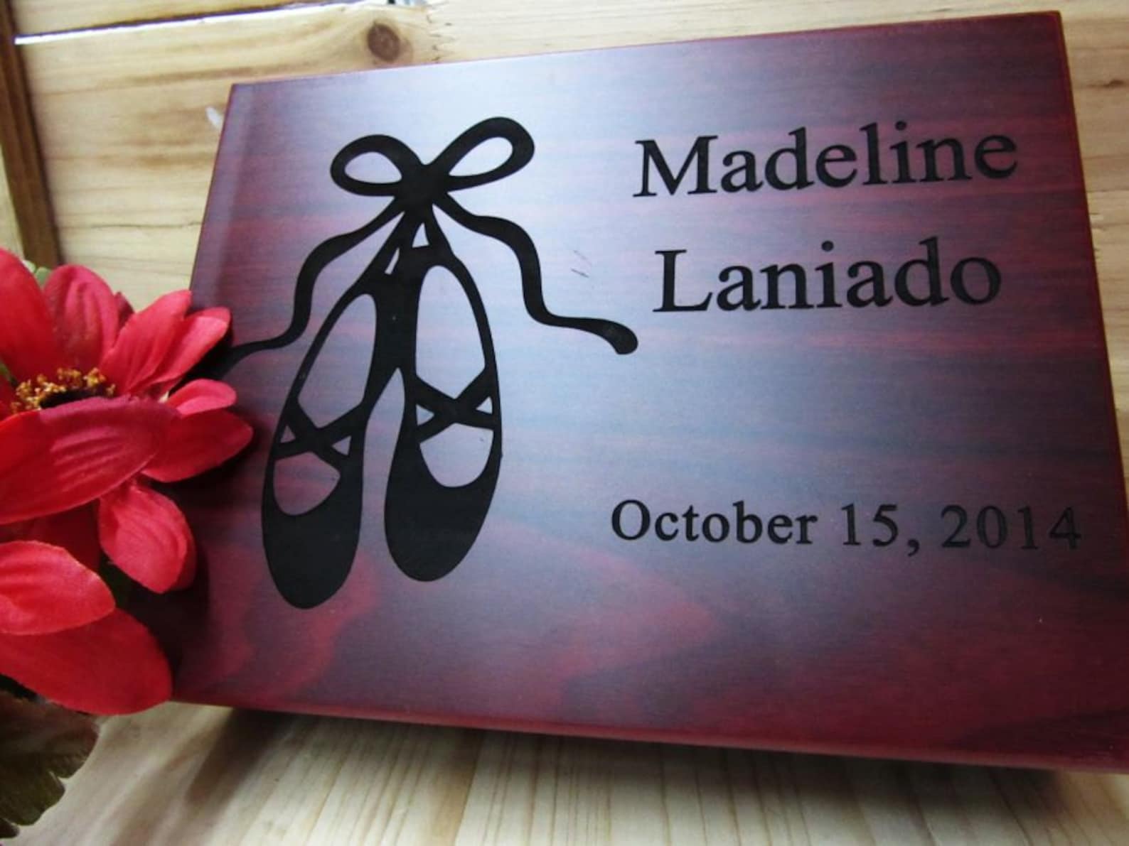 personalized baby keepsake gift box in rosewood finish - baby girl ballet slipper keepsake box- free engraving
