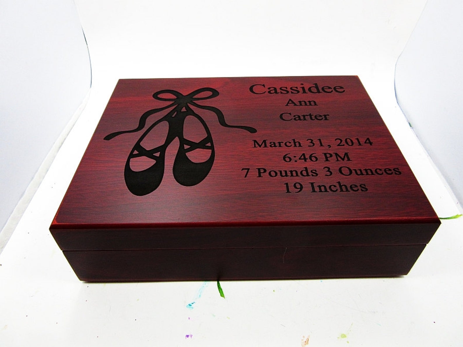 personalized baby keepsake gift box in rosewood finish - baby girl ballet slipper keepsake box- free engraving