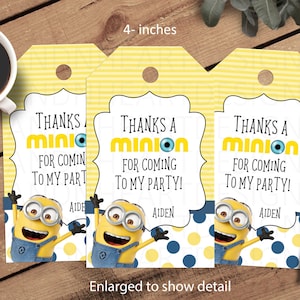 4" Personalized printable minion thank you tags,birthday gift tags, party favors, 8 per page print and cut