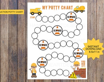 Construction Potty Training Chart, Printable Potty Chart,Potty Routine Chart, Instant Download,8.5x11