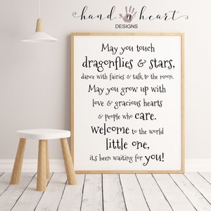Nursery wall art, May you touch dragonflies and stars printable, whimsical wall art, fairy tale wall art, instant download