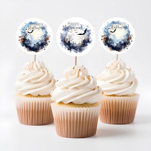Toppers per cupcake Happy Halloween stampabili da 2 pollici, bomboniere, topper per luna di Halloween, decorazioni per feste, adesivi, tema di Halloween, spettrale