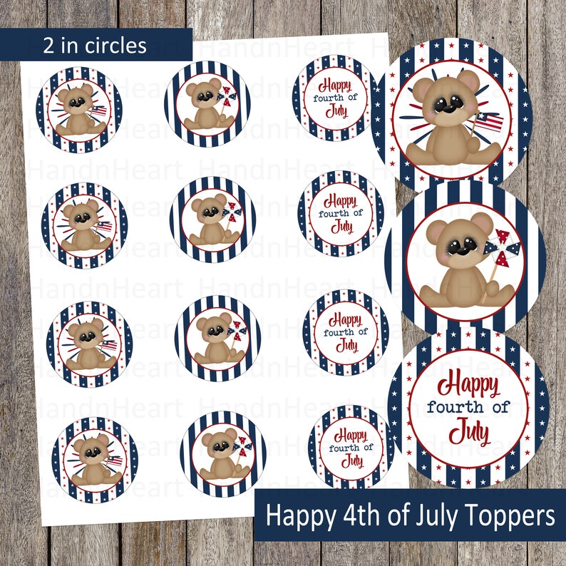 Patriotic Cupcake Toppers,party Favors, Printable Cupcake Toppers ...