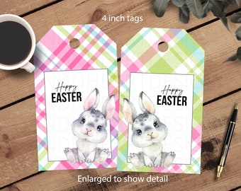 4" Printable Easter gift tags,Easter basket tag,Easter bunnies,junk journal tags,scrapbooking,plaid gift tags,pocket letter tags