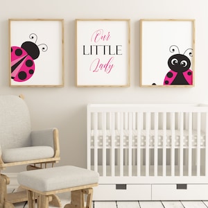 8x10 Our little lady printable nursery art set,ladybug nursery,ladybug prints,baby girl,nursery prints,triptych collection