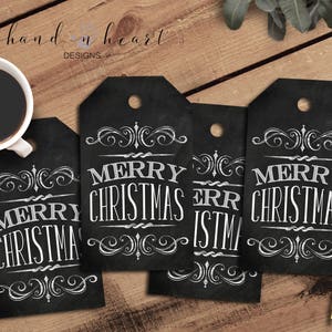 4 inch Printable gift tags, chalkboard Christmas gift tags,farmhouse tags, journal tags, Merry Christmas, 8 per page print and cut