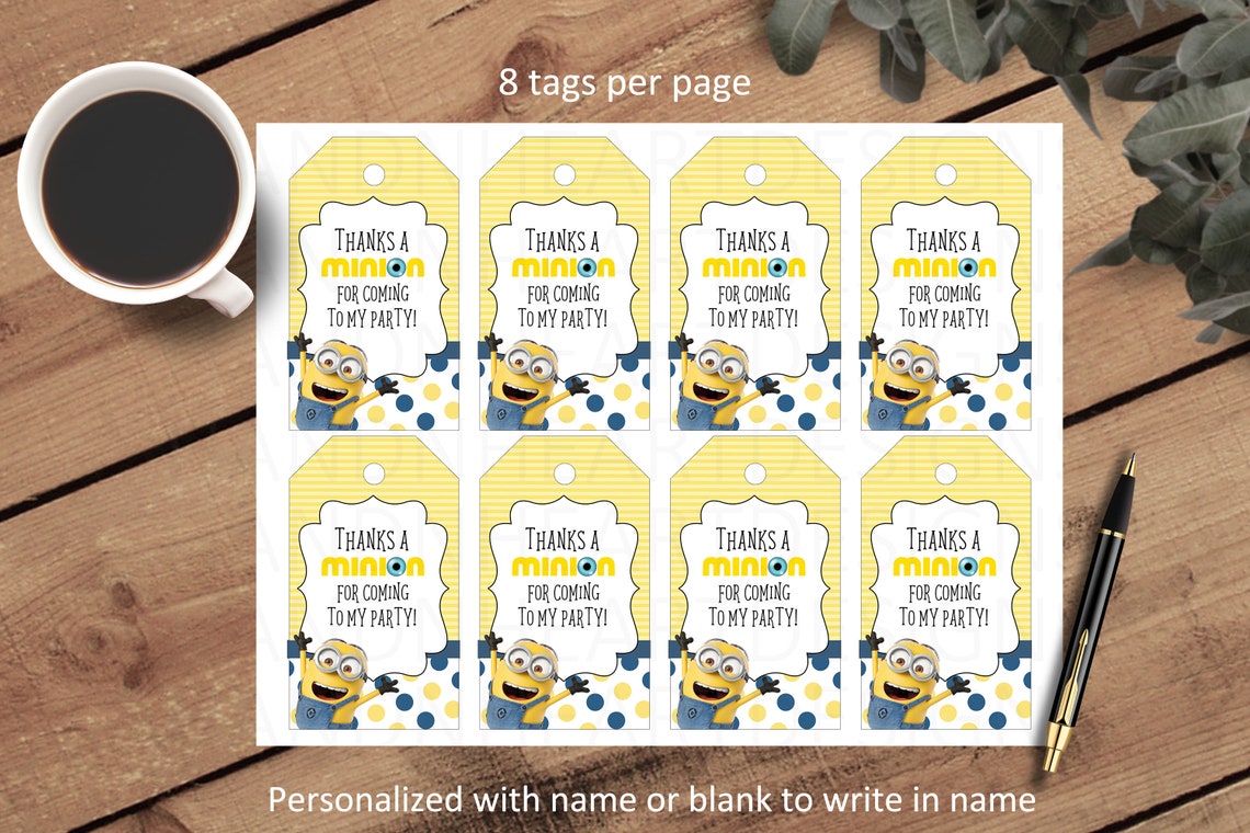 4 Personalized Printable Minion Thank You Tagsbirthday - Etsy