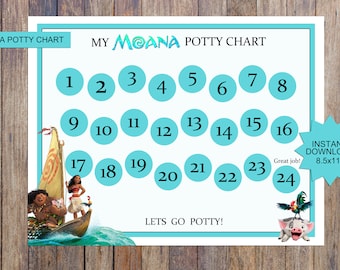 モアナをテーマにしたトイレトレーニングチャート、印刷可能なトイレチャート、トイレルーチンチャート、即時ダウンロード、8.5x11、トイレトレーニング、子供用チャート。