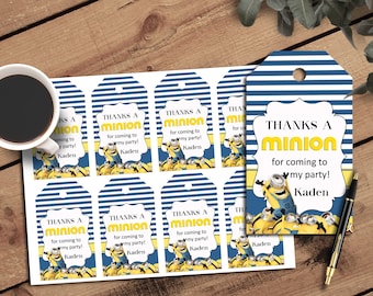 4" Personalized printable minion thank you tags,birthday gift tags, party favors, 8 per page print and cut