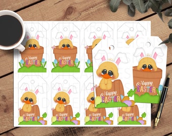 4" Printable Easter gift tags,Easter basket tag,Easter Chicks dressed up as bunnies,junk journal tags,scrapbooking,pocket letter tags