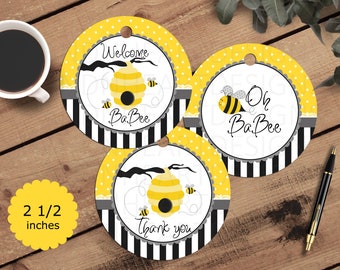Baby shower gift tags,printable gift tags,cute bumblebee's,gift bag embellishment,scrapbooking,party favors,stickers,journal tags,
