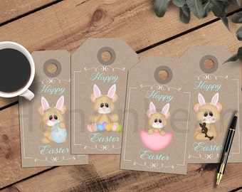 Printable Easter gift tags,junk journal tags,little mice dressed up as bunnies,Easter basket tag,scrapbooking,pocket letter tags