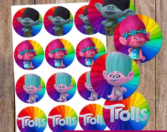 Printable Birthday Trolls Cupcake Toppers, Rainbow Party Decor (Digital Download)