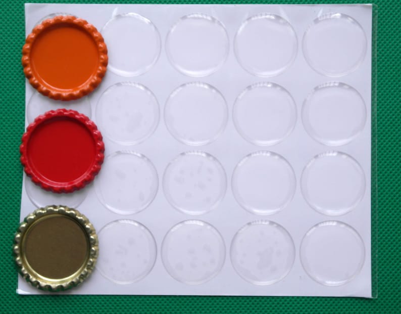 50 Flat Bottle Caps /& 50 3D Epoxy Dome Stickers