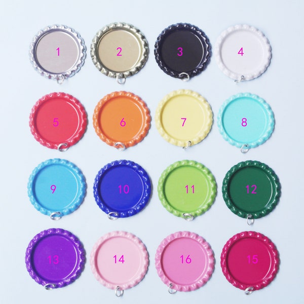 50 Solid Colored Flattened Attached Split Rings Bottle Cap Pendants,1 inch Bottle Cap Jewelry,DIY Bottlecaps Crafts,You Can Mix 16 Colors