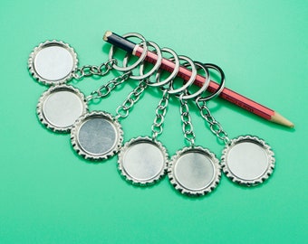 20 Sliver Bottle Cap Flat Key Chains or zipper pull Bottlecaps KeyChain,Keychain Bottle Cap Kit,DIY Charm Kit