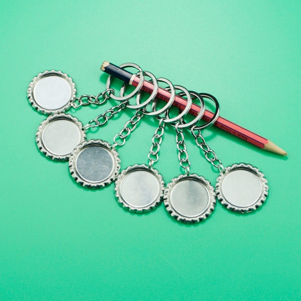 20 Sliver Bottle Cap Flat Key Chains or zipper pull Bottlecaps KeyChain,Keychain Bottle Cap Kit,DIY Charm Kit