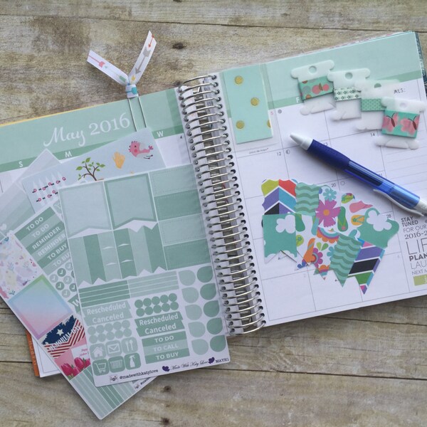 Kann perfekte Planer-Kit für horizontale Erin Condren-Planner Zubehör-Over 100 Aufkleber, Washi-Tape, Stift, Lesezeichen und mehr! (MAYHK)