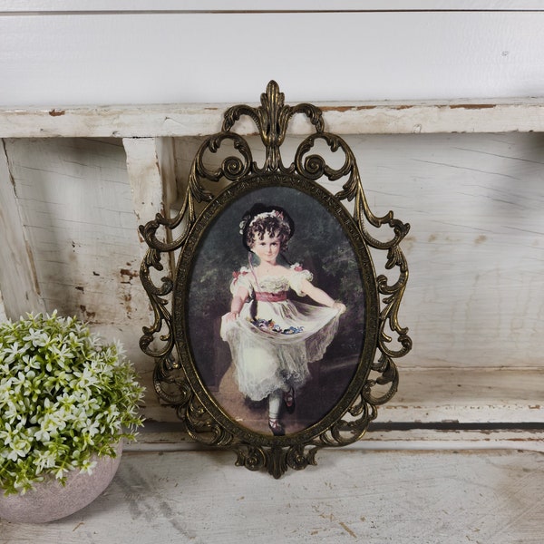 Vintage Ornate Metal Italy Frame Miss Murray - Victorian Antique Style Wall Hanging- Medium Filigree Picture Frame 10.25"