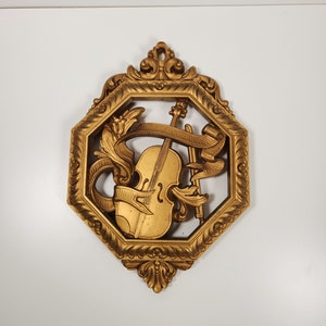 VTG 1976 Homco Gold Ornate Music Wall Plaque the VIOLIN- Victorian, Regency