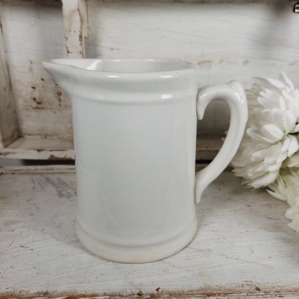 Antique White Ironstone Milk Pitcher- Farmhouse Vase- Cottage, French Country, Shabby Chic