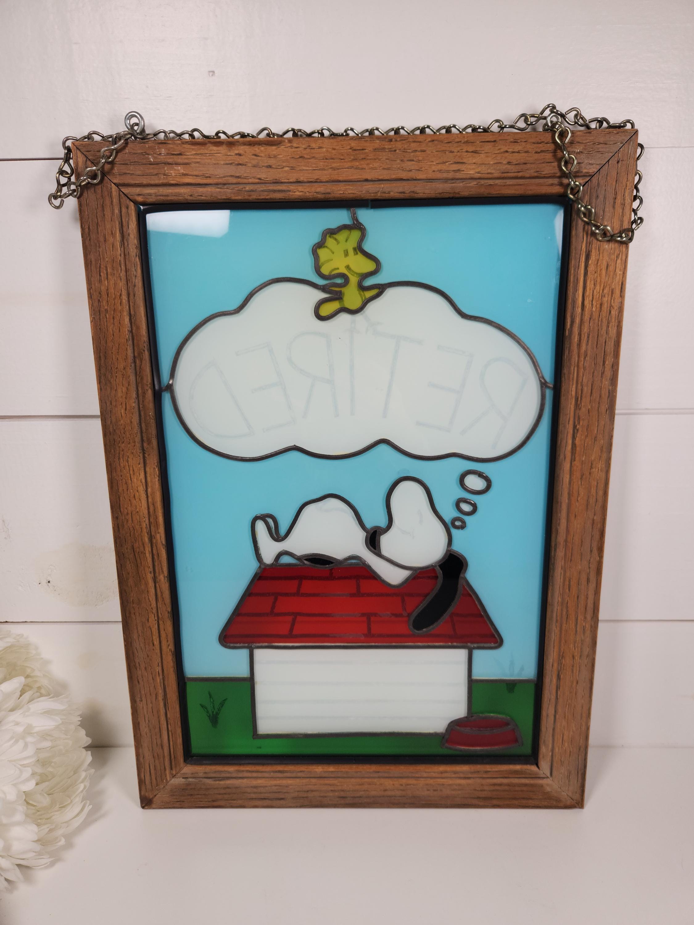 Vintage Snoopy & Woodstock Retired Faux Stained Glass Wall Art