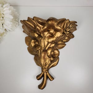 Vintage Gold Floral Bouquet PlasterWare Wall Shelf- Gold Ornate Wall Hanging- Regency, Victorian