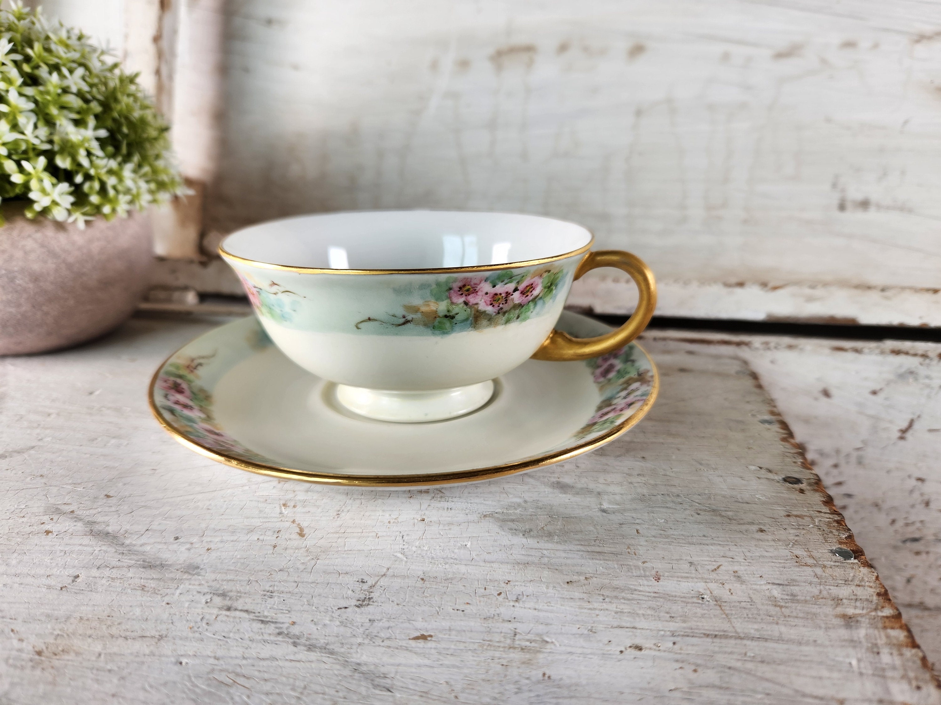 Antique German Victorian Roses Cup Saucer - Etsy