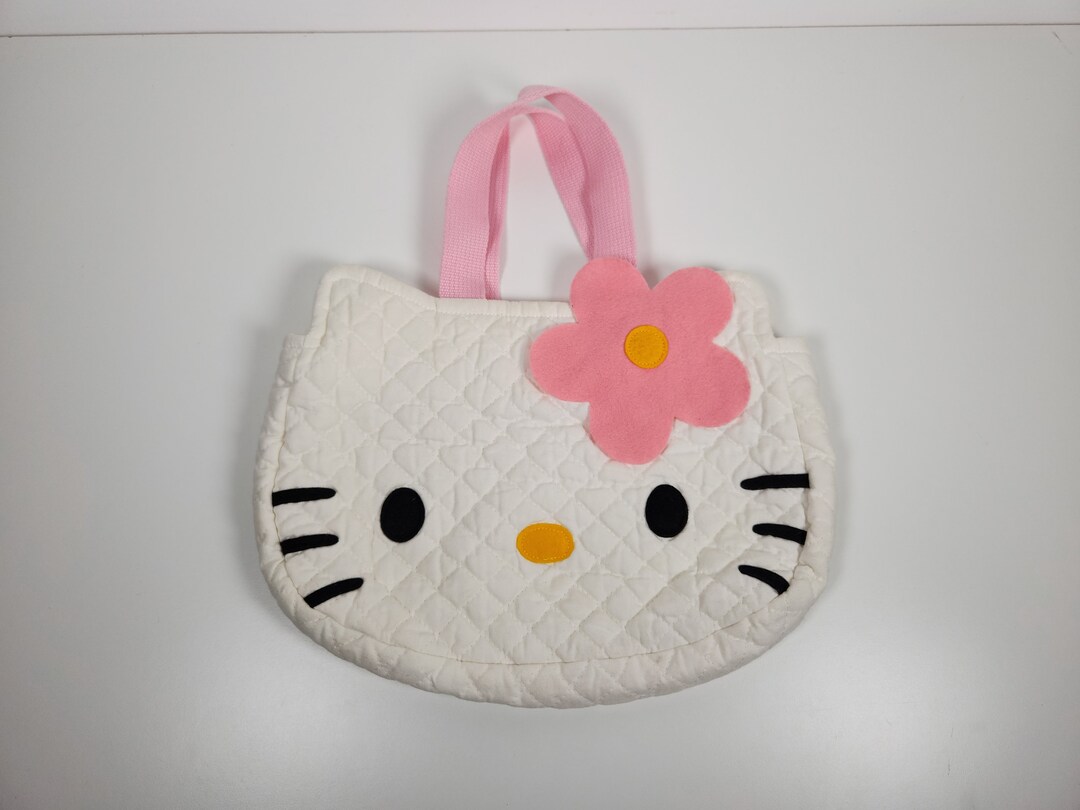 VTG Sanrio Hello Kitty Face Quilted Tote Bag W/ Pink Flower Small Purse ...