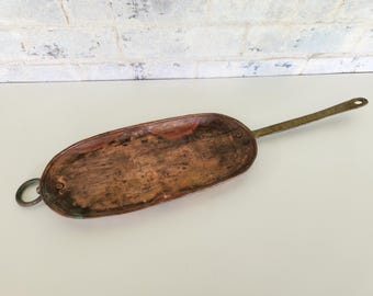 Sartén antigua francesa de cobre para freír pescado con mango de latón forjado a mano - Decoración de cocina rústica