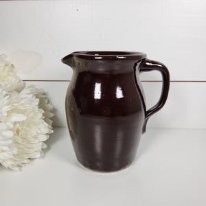 Vintage Dark Brown Stoneware Crock Pottery Pitcher | Primitive Farmhouse Vase | Country Cottage| Rustic Home Decor