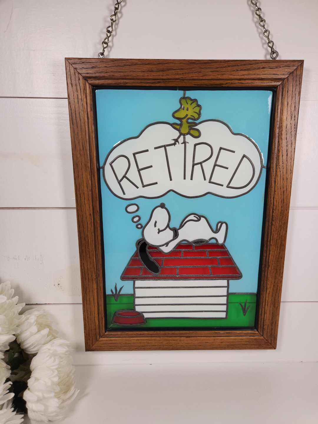 Vintage Snoopy & Woodstock Retired Faux Stained Glass Wall Art