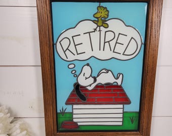 Vintage Snoopy & Woodstock Retired Faux Stained Glass Wall Art