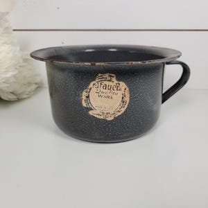 Antique Gray Graniteware Chamber Pot | Primitive Farmhouse Enamelware Bucket | USA