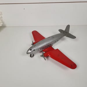 Vintage 40&#39; Marx Metal Tin Toy Air Plane w/ Red Wings- Collectible Tin Toys and Cars