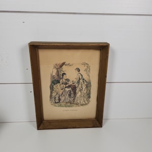 Antique La Mode Illustree French Victorian Fashion Litho Prints in Gold Wood Frame