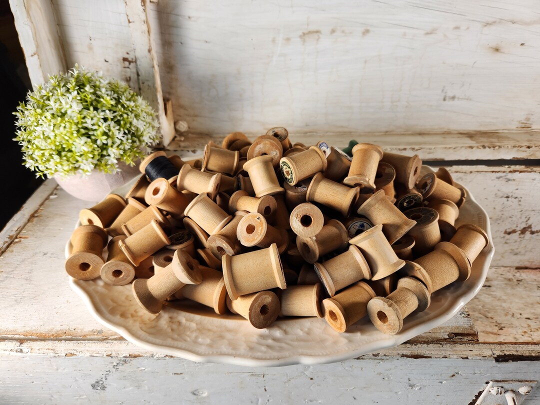 Vintage Wooden Sewing Spools Lot of 15 Empty Natural Wood Spools