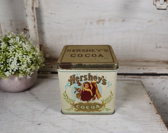 Vintage Hershey's Cocoa Gold Metal Tin Canister- Baby in a Cocoa Bean- Square Collectible Tin