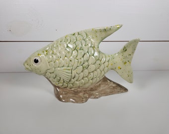 Vintage Hobbyiest Green Fish Ceramic Pottery Figurine- Coastal Beach House, Nautical, Tropical