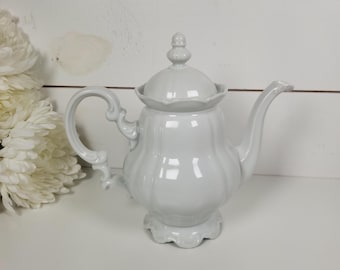 Vintage Rosenthal Hutschenreuther "Sylvia" Ornate All White Porcelain Teapot- Bavaria Germany | White Tea Pot