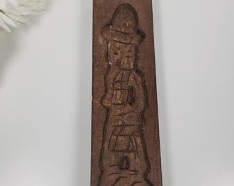Antique Wooden Cookie Mold Folk Art Man Figure | Vintage Hand Carved European Springerle Baking Mold | Primitive Kitchen Decor