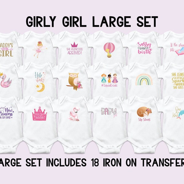 Girly Girl Onesie Decorating Kit, Princess Baby Shower Iron On Transfers, Iron On Decals, Girls Onesie Decorating Station, Unicorn Baby Girl