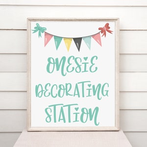 Onesie Decorating Sign - Baby Shower Sign - Baby Shower Game - Vintage Baby Shower - Baby Shower Decorations - Onesie Decorating Station