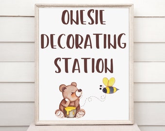 Onesie Decorating Station Sign – Bear & Bee Baby Shower (Digital Download)